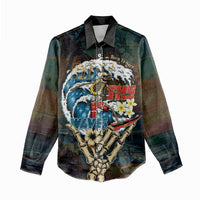 Aloha Hawaii Surfing Skull Women Casual Shirt Shaka Skeleton Ride The Waves - Wonder Print Shop
