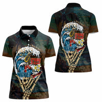 Aloha Hawaii Surfing Skull Women Polo Shirt Shaka Skeleton Ride The Waves - Wonder Print Shop