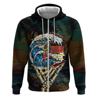 Aloha Hawaii Surfing Skull Zip Hoodie Shaka Skeleton Ride The Waves - Wonder Print Shop