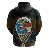 Aloha Hawaii Surfing Skull Zip Hoodie Shaka Skeleton Ride The Waves - Wonder Print Shop