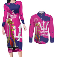 Barbados Royals Cricket Custom Couples Matching Long Sleeve Bodycon Dress and Long Sleeve Button Shirt 3rd Champions Trophy Proud - Pink - Wonder Print Shop