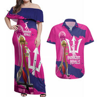 Barbados Royals Cricket Custom Couples Matching Off Shoulder Maxi Dress and Hawaiian Shirt 3rd Champions Trophy Proud - Pink - Wonder Print Shop