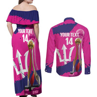 Barbados Royals Cricket Custom Couples Matching Off Shoulder Maxi Dress and Long Sleeve Button Shirt 3rd Champions Trophy Proud - Pink - Wonder Print Shop
