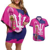 Barbados Royals Cricket Custom Couples Matching Off Shoulder Short Dress and Hawaiian Shirt 3rd Champions Trophy Proud - Pink - Wonder Print Shop