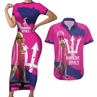 Barbados Royals Cricket Custom Couples Matching Short Sleeve Bodycon Dress and Hawaiian Shirt 3rd Champions Trophy Proud - Pink - Wonder Print Shop