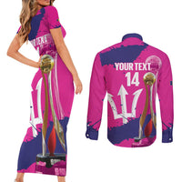 Barbados Royals Cricket Custom Couples Matching Short Sleeve Bodycon Dress and Long Sleeve Button Shirt 3rd Champions Trophy Proud - Pink - Wonder Print Shop