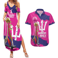Barbados Royals Cricket Custom Couples Matching Summer Maxi Dress and Hawaiian Shirt 3rd Champions Trophy Proud - Pink - Wonder Print Shop
