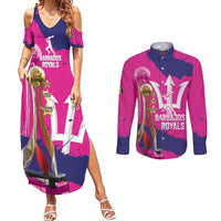 Barbados Royals Cricket Custom Couples Matching Summer Maxi Dress and Long Sleeve Button Shirt 3rd Champions Trophy Proud - Pink - Wonder Print Shop
