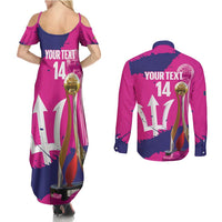 Barbados Royals Cricket Custom Couples Matching Summer Maxi Dress and Long Sleeve Button Shirt 3rd Champions Trophy Proud - Pink - Wonder Print Shop