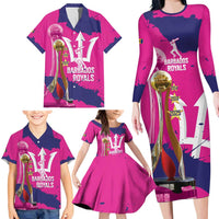 Barbados Royals Cricket Custom Family Matching Long Sleeve Bodycon Dress and Hawaiian Shirt 3rd Champions Trophy Proud - Pink - Wonder Print Shop