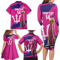 Barbados Royals Cricket Custom Family Matching Long Sleeve Bodycon Dress and Hawaiian Shirt 3rd Champions Trophy Proud - Pink - Wonder Print Shop