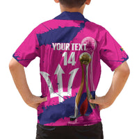 Barbados Royals Cricket Custom Family Matching Off The Shoulder Long Sleeve Dress and Hawaiian Shirt 3rd Champions Trophy Proud - Pink - Wonder Print Shop