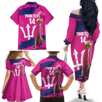 Barbados Royals Cricket Custom Family Matching Off The Shoulder Long Sleeve Dress and Hawaiian Shirt 3rd Champions Trophy Proud - Pink - Wonder Print Shop