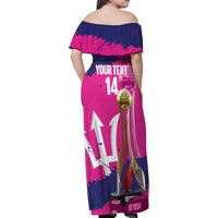 Barbados Royals Cricket Custom Family Matching Off Shoulder Maxi Dress and Hawaiian Shirt 3rd Champions Trophy Proud - Pink - Wonder Print Shop