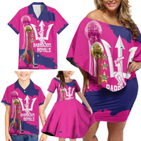 Barbados Royals Cricket Custom Family Matching Off Shoulder Short Dress and Hawaiian Shirt 3rd Champions Trophy Proud - Pink - Wonder Print Shop