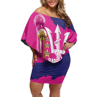 Barbados Royals Cricket Custom Family Matching Off Shoulder Short Dress and Hawaiian Shirt 3rd Champions Trophy Proud - Pink - Wonder Print Shop