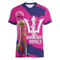 Barbados Royals Cricket Custom Women V-Neck T-Shirt 3rd Champions Trophy Proud - Pink - Wonder Print Shop