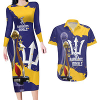 Barbados Royals Cricket Custom Couples Matching Long Sleeve Bodycon Dress and Hawaiian Shirt 3rd Champions Trophy Proud - Blue - Wonder Print Shop