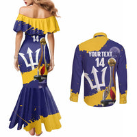 Barbados Royals Cricket Custom Couples Matching Mermaid Dress and Long Sleeve Button Shirt 3rd Champions Trophy Proud - Blue - Wonder Print Shop