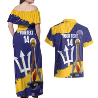 Barbados Royals Cricket Custom Couples Matching Off Shoulder Maxi Dress and Hawaiian Shirt 3rd Champions Trophy Proud - Blue - Wonder Print Shop