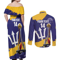 Barbados Royals Cricket Custom Couples Matching Off Shoulder Maxi Dress and Long Sleeve Button Shirt 3rd Champions Trophy Proud - Blue - Wonder Print Shop