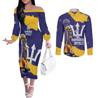 Barbados Royals Cricket Custom Couples Matching Off The Shoulder Long Sleeve Dress and Long Sleeve Button Shirt 3rd Champions Trophy Proud - Blue - Wonder Print Shop