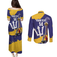 Barbados Royals Cricket Custom Couples Matching Puletasi and Long Sleeve Button Shirt 3rd Champions Trophy Proud - Blue - Wonder Print Shop