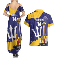 Barbados Royals Cricket Custom Couples Matching Summer Maxi Dress and Hawaiian Shirt 3rd Champions Trophy Proud - Blue - Wonder Print Shop