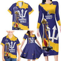 Barbados Royals Cricket Custom Family Matching Long Sleeve Bodycon Dress and Hawaiian Shirt 3rd Champions Trophy Proud - Blue - Wonder Print Shop