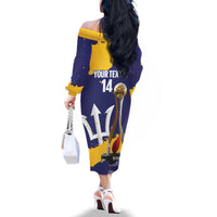 Barbados Royals Cricket Custom Family Matching Off The Shoulder Long Sleeve Dress and Hawaiian Shirt 3rd Champions Trophy Proud - Blue - Wonder Print Shop