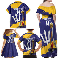 Barbados Royals Cricket Custom Family Matching Off Shoulder Maxi Dress and Hawaiian Shirt 3rd Champions Trophy Proud - Blue - Wonder Print Shop