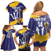 Barbados Royals Cricket Custom Family Matching Off Shoulder Short Dress and Hawaiian Shirt 3rd Champions Trophy Proud - Blue - Wonder Print Shop