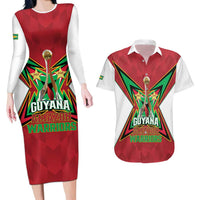 Amazon Warriors Guyana Cricket Custom Couples Matching Long Sleeve Bodycon Dress and Hawaiian Shirt 2025 2nd Champions Proud - Wonder Print Shop