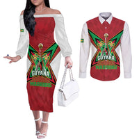 Amazon Warriors Guyana Cricket Custom Couples Matching Off The Shoulder Long Sleeve Dress and Long Sleeve Button Shirt 2025 2nd Champions Proud - Wonder Print Shop