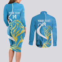 Saint Lucia Kings Cricket Custom Couples Matching Long Sleeve Bodycon Dress and Long Sleeve Button Shirt 2025 2nd Champions Back To Back - Wonder Print Shop