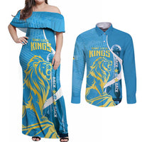 Saint Lucia Kings Cricket Custom Couples Matching Off Shoulder Maxi Dress and Long Sleeve Button Shirt 2025 2nd Champions Back To Back - Wonder Print Shop