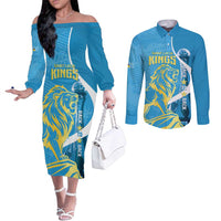 Saint Lucia Kings Cricket Custom Couples Matching Off The Shoulder Long Sleeve Dress and Long Sleeve Button Shirt 2025 2nd Champions Back To Back - Wonder Print Shop