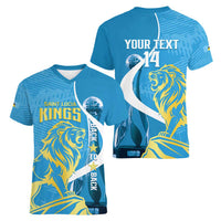 Saint Lucia Kings Cricket Custom Women V-Neck T-Shirt 2025 2nd Champions Back To Back - Wonder Print Shop