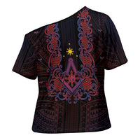 Personalised Philippines Barong Tagalog Freemasonry Cross Shoulder Shirt Filipino Masonic Polynesian Pattern