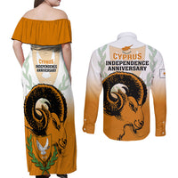 Cyprus Independence Day Couples Matching Off Shoulder Maxi Dress and Long Sleeve Button Shirts Coat Of Arms With Cypriot Mouflon Gradient Style - Wonder Print Shop