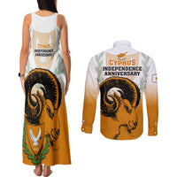 Cyprus Independence Day Couples Matching Tank Maxi Dress and Long Sleeve Button Shirts Coat Of Arms With Cypriot Mouflon Gradient Style - Wonder Print Shop