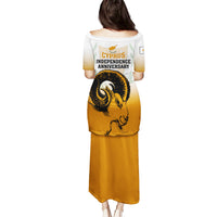 Cyprus Independence Day Family Matching Puletasi Dress and Hawaiian Shirt Coat Of Arms With Cypriot Mouflon Gradient Style - Wonder Print Shop