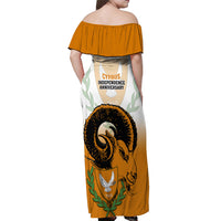 Cyprus Independence Day Off Shoulder Maxi Dress Coat Of Arms With Cypriot Mouflon Gradient Style - Wonder Print Shop