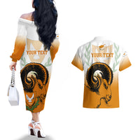 Personalised Cyprus Independence Day Couples Matching Off The Shoulder Long Sleeve Dress and Hawaiian Shirt Coat Of Arms With Cypriot Mouflon Gradient Style - Wonder Print Shop