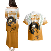Personalised Cyprus Independence Day Couples Matching Puletasi Dress and Hawaiian Shirt Coat Of Arms With Cypriot Mouflon Gradient Style - Wonder Print Shop