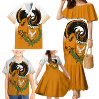 Personalised Cyprus Independence Day Family Matching Mermaid Dress and Hawaiian Shirt Coat Of Arms With Cypriot Mouflon Gradient Style - Wonder Print Shop