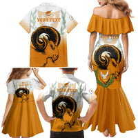 Personalised Cyprus Independence Day Family Matching Mermaid Dress and Hawaiian Shirt Coat Of Arms With Cypriot Mouflon Gradient Style - Wonder Print Shop