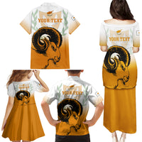 Personalised Cyprus Independence Day Family Matching Puletasi Dress and Hawaiian Shirt Coat Of Arms With Cypriot Mouflon Gradient Style - Wonder Print Shop