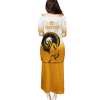 Personalised Cyprus Independence Day Family Matching Puletasi Dress and Hawaiian Shirt Coat Of Arms With Cypriot Mouflon Gradient Style - Wonder Print Shop