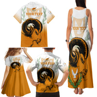 Personalised Cyprus Independence Day Family Matching Tank Maxi Dress and Hawaiian Shirt Coat Of Arms With Cypriot Mouflon Gradient Style - Wonder Print Shop